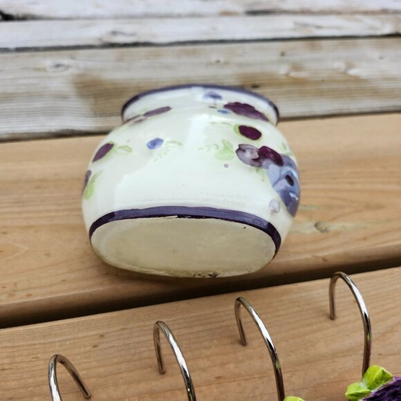 PRETTY Purple Roses Bathroom Set 12 Shower Hooks Plus Toothbrush Holder PURPLE - Picture 4 of 4